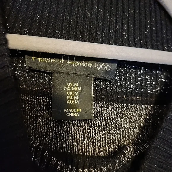 House Of Harlow 1960 Striped Black, Gray, Silver Knit Stretch Sweater Sz M - Picture 2 of 9